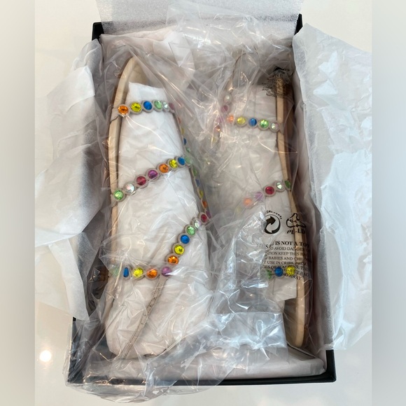 AQUAZZURA BEIGE TEQUILA CRYSTAL RAINBOW SANDALS SIZE IT 38 / US 8 NEW IN BOX! - Picture 13 of 16